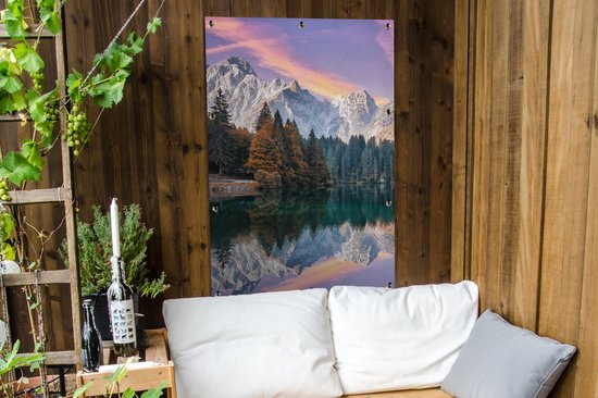 Affiche jardin - Toile jardin - Posters de jardin extérieur - Montagnes - Forêt - Water - Ciel - Rose - Violet - 80x120 cm - Jardin