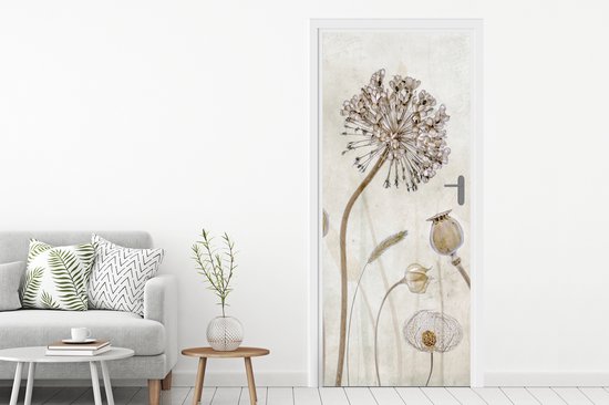 Sticker pour porte Fleurs - Aquarelle - Nature Morte - Marron - Vintage - 90x215 cm - Affiche de porte