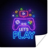 Game Poster - Gaming - Neon - Let's Play - Controller - Quotes - 30x30 cm