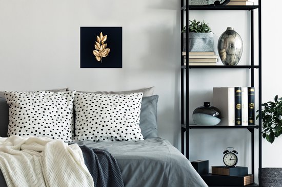 Poster Plant - Bladeren - Goud - Zwart - Luxe - 30x30 cm - Kerstversiering - Kerstdecoratie voor binnen - Kerstmis