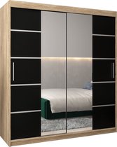 InspireMe - Kledingkast met 2 schuifdeuren, Modern-stijl, Kledingkast met planken (BxHxD): 180x200x62 - VENTILA IV 180 Sonoma Eik + Zwart Mat