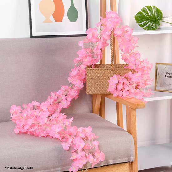 Guirlande de fleurs Blossom - Rose foncé et clair - Guirlande de fleurs Fleurs artificielles pour Décoration - Guirlande de fleurs panier ou guidon de vélo - 180 CM - Décoration de salle d'art ou de vélo