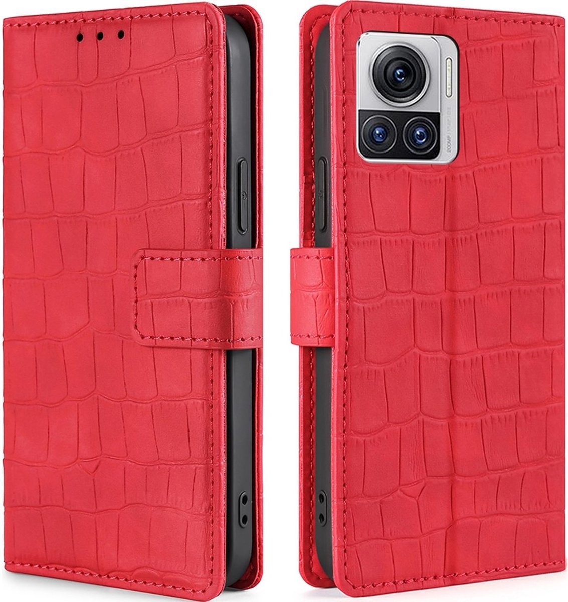 Mobigear Telefoonhoesje geschikt voor Motorola Edge 30 Ultra Hoesje | Mobigear Croco Bookcase Portemonnee | Pasjeshouder voor 3 Pasjes | Telefoonhoesje voor Pinpas / OV Kaart / Rijbewijs - Rood