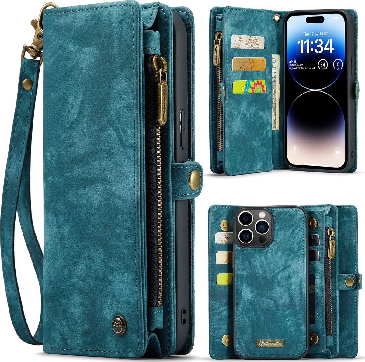 Caseme Telefoonhoesje geschikt voor Apple iPhone 14 Pro Max Hoesje | Caseme 008 Uitneembare 2in1 Bookcase Portemonnee | Pasjeshouder voor 8 Pasjes | Telefoonhoesje voor Pinpas / OV Kaart / Rijbewijs - Blauw