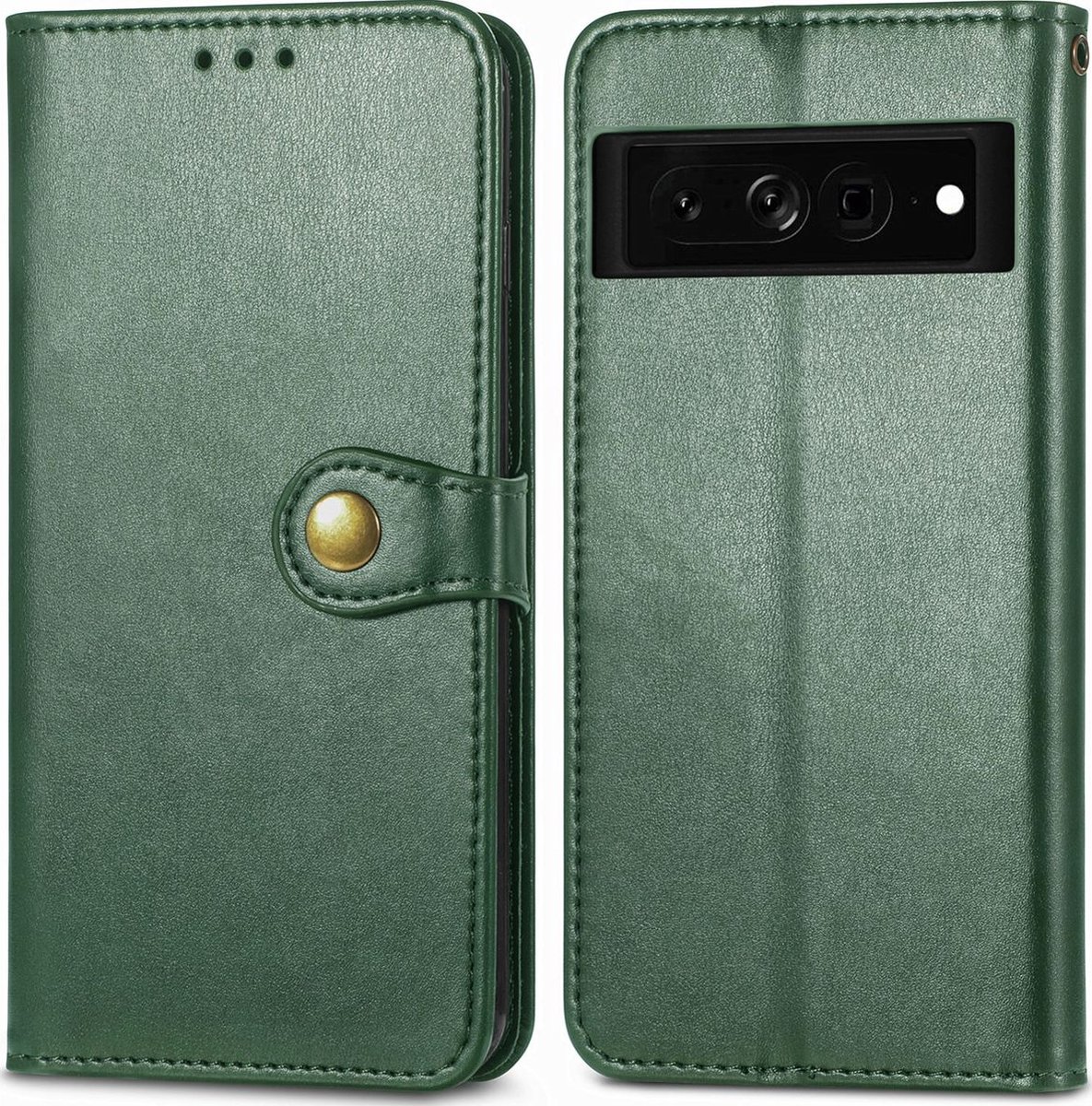 Mobigear Telefoonhoesje geschikt voor Google Pixel 7 Pro Hoesje | Mobigear Snap Button Bookcase Portemonnee | Pasjeshouder voor 3 Pasjes | Telefoonhoesje voor Pinpas / OV Kaart / Rijbewijs - Groen