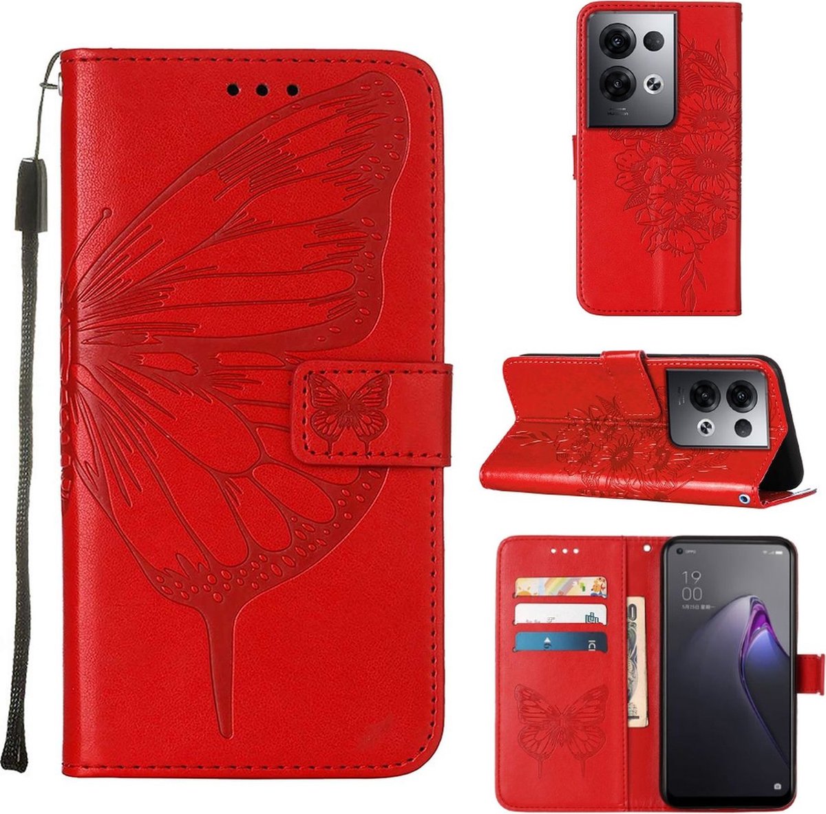 Mobigear Telefoonhoesje geschikt voor OPPO Reno 8 Pro 5G Hoesje | Mobigear Butterfly Bookcase Portemonnee | Pasjeshouder voor 3 Pasjes | Telefoonhoesje voor Pinpas / OV Kaart / Rijbewijs - Rood