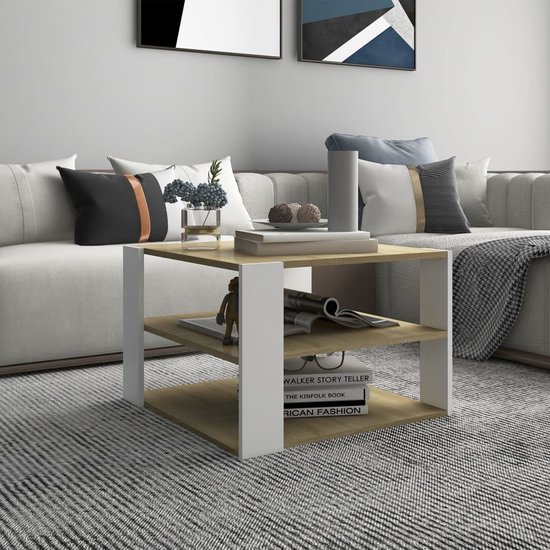 en.casa] Salontafel Dyrøy 43x100x50 cm wit eikenkleurig en