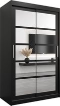 InspireMe - Kledingkast met 2 schuifdeuren, Modern-stijl, Een kledingkast met planken en een spiegel (BxHxD): 120x200x62 - VENEZIA II 120 Zwart Mat met 2 lades