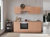 Goedkope keuken 210  cm - complete keuken met apparatuur Gerda  - Beuken/Beuken   - keramische kookplaat    - afzuigkap - oven    - spoelbak