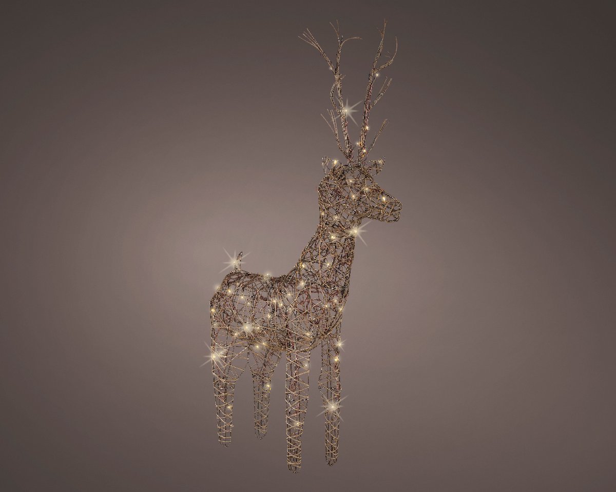 Clayre & Eef Beeld Hert 30x20x49 cm Bruin Rotan Kerstdecoratie - Clayre