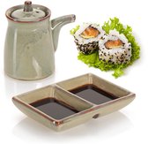 2-delige sushi serveerset - keramische kom en pot voor sauzen - hoogwaardig servies om te serveren - Aziatisch