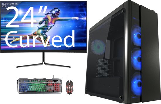 omiXimo – Gaming Setup – Intel Core i7 – RTX2060 -16GB Ram – 480GB SSD – 2000GB HDD – LC801B – 24″ Curved Gaming Monitor – Keyboard – Muis