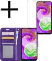 Hoes Geschikt voor Samsung A04s Hoesje Book Case Hoes Flip Cover Wallet Bookcase Met Screenprotector - Paars