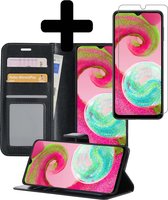 Hoesje Geschikt voor Samsung A04s Hoesje Book Case Hoes Wallet Cover Met Screenprotector - Hoes Geschikt voor Samsung Galaxy A04s Hoesje Bookcase Hoes - Zwart