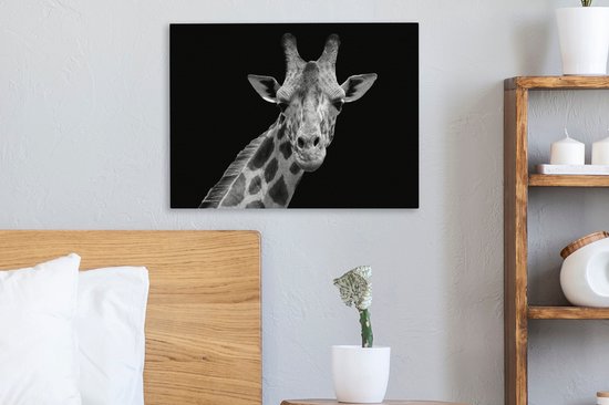Toile - Animaux sauvages - Girafe - Zwart - Wit - Peintures sur toile - Toile canvas - 40x30 cm - Décoration murale - Salon