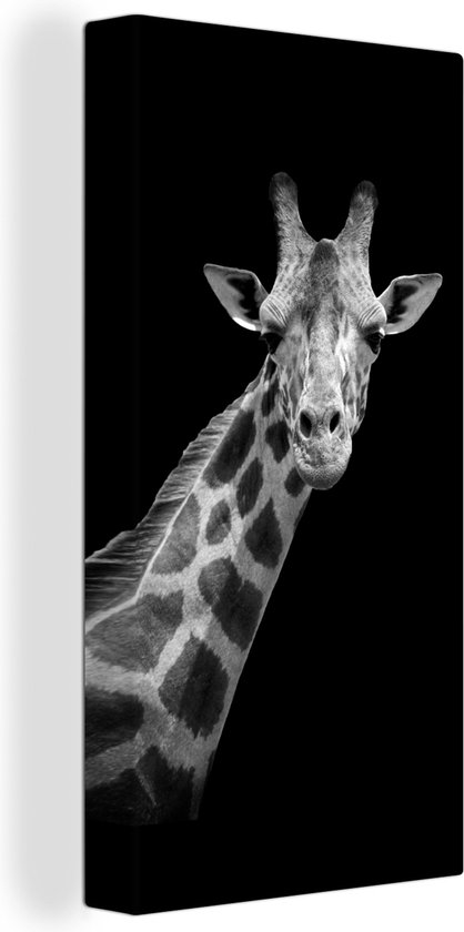 Canvas - Wilde dieren - Giraffe - Zwart - Wit - Schilderijen op canvas - Canvas doek - 20x40 cm - Wanddecoratie - Woonkamer