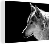 Canvas schilderij - Wilde dieren - Wolf - Zwart - Wit - Canvas doek - 40x30 cm - Canvas - Woondecoratie - Wanddecoratie