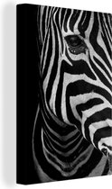 Canvas - Dieren - Zebra - Zwart - Wit - Schilderijen op canvas - Canvas doek - 20x30 cm - Muurdecoratie - Woonkamer