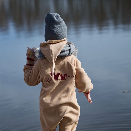 Ducksday - Fleecepak - Onesie voor kinderen - unisex - camel/wijnrood - maat 80/86