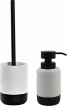 Items - Toiletborstel met houder 38 cm en zeeppompje 300 ml keramiek wit/zwart