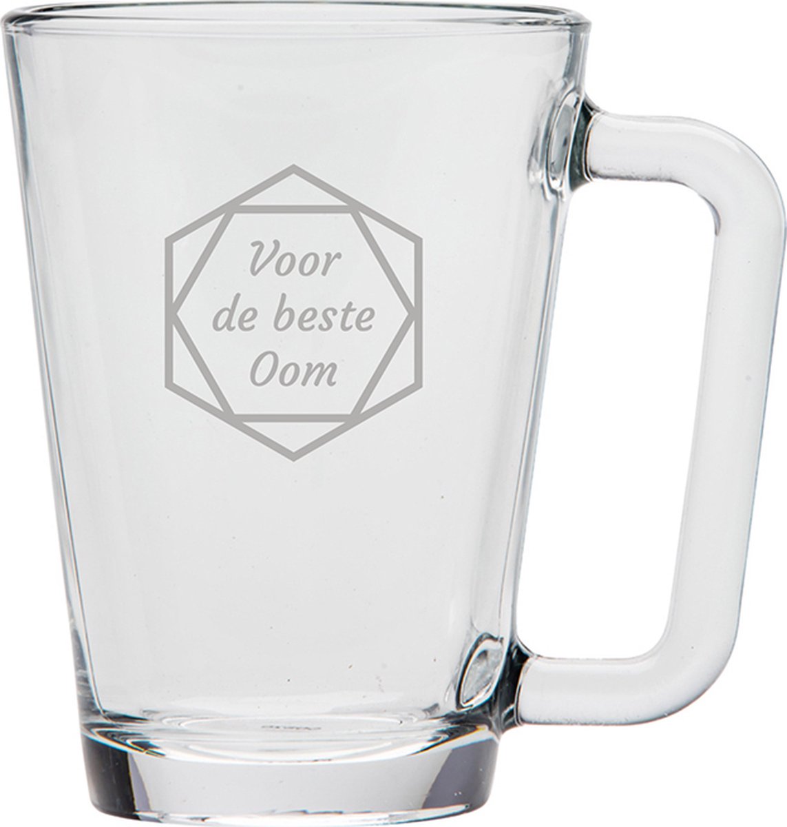 Gegraveerde theeglas 26cl voor de beste Oom in hexagon