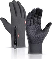 Fietshandschoenen Winter - Handschoenen - Sport handschoenen Met Rits - Touchscreen Telefoon - Anti Slip Gloves - Heren / Dames - Maat XL - Grijs
