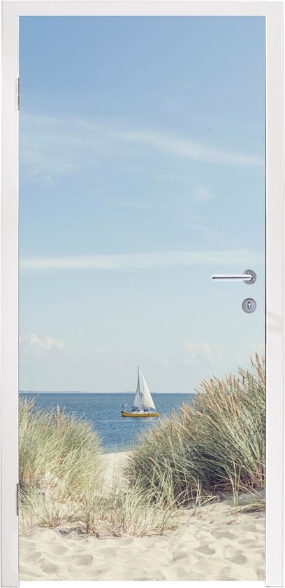 Foto: Deursticker noordzee duinen boot 75x205 cm deurposter