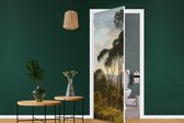 Deursticker Italiaans landschap met parasoldennen - Schilderij van Hendrik Voogd - 85x205 cm - Deurposter