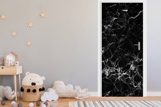 Sticker de porte Marbre - Pierre - Zwart - 90x205 cm - Affiche de porte