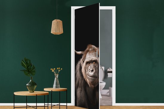 Deurposter 90x235 cm - Deursticker Schotse hooglander - Gorilla - Zwart - Meubelfolie zelfklevend - Deurfolie woonkamer - Interieurfolie fotobehang - Deur plakfolie - Deurstickers - Deurbehang sticker - Kamer decoratie