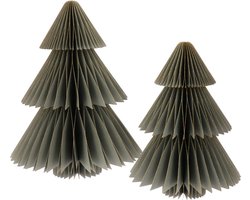 Papieren Kerstbomen - Set 2 stuks: 25 x ø20 en 15 x ø12 cm - Magneetsluiting - Trendy kerstdecoratie - Picea Antraciet grijs - Kerst sfeer - Kerstversiering - kleine Kerstboom voor binnen - Honeycomb - FSC papier - duurzaam interieur - gouden randen