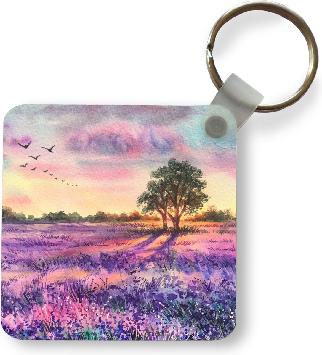 Sleutelhanger - Uitdeelcadeautjes - Lavendel - Verf - Vogels - Bomen - Paars - Plastic