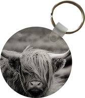 Sleutelhanger - Schotse hooglander - Koe - Dieren - Zwart wit - Landelijk - Plastic - Rond - Uitdeelcadeautjes
