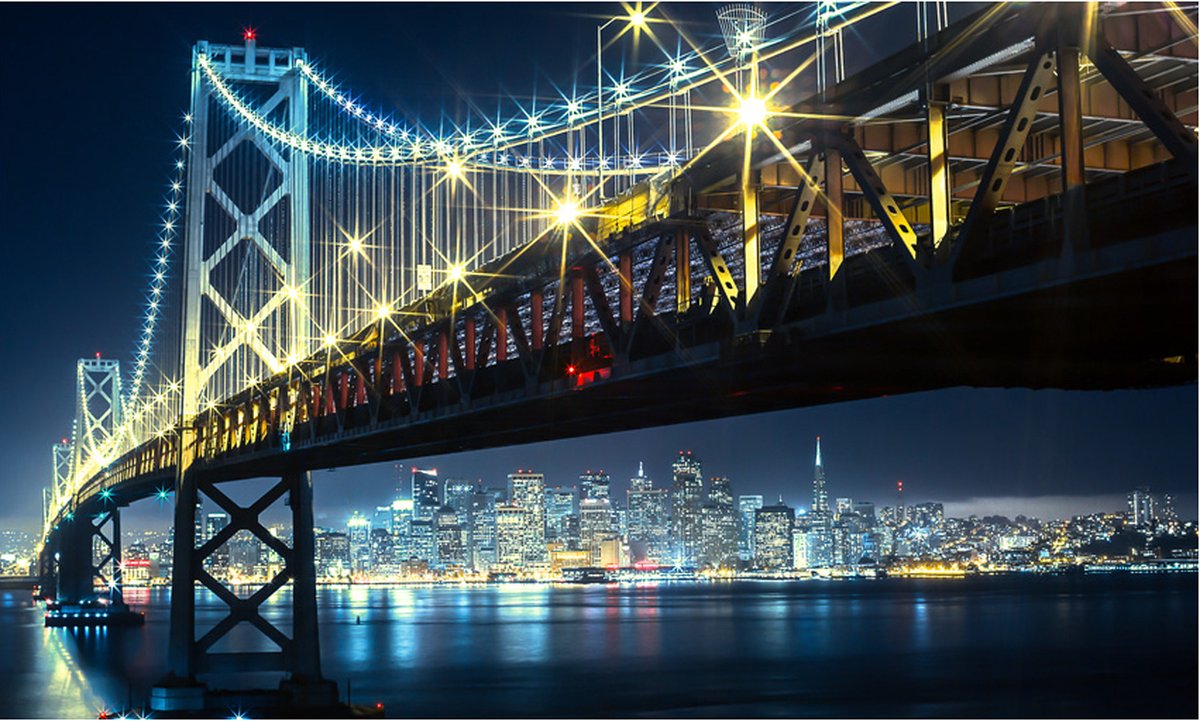 Fotobehang - Bay Bridge in de nacht.