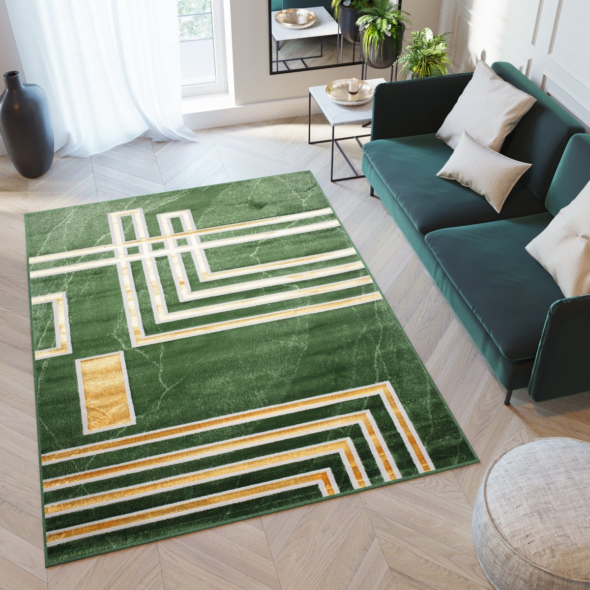 Tapiso Turmalin Vloerkleed Groen Laagpolig Interieur Tapijt Maat- 140x200