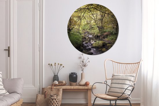 Cercle de papier peint - Cerf - Arbre - Forêt - ⌀ 120 cm - Cercle mural - Auto-adhésif - Papier peint autocollant XXL