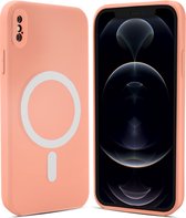 ShieldCase geschikt voor Apple iPhone X Magneet hoesje siliconen zijde - roze - Backcover case - Shockproof hoesje - Zacht hoesje met oplaad ring