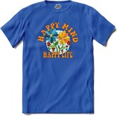Flower Power - Happy Mind Happy Life - Vintage Aesthetic - T-Shirt - Meisjes - Royal Blue - Maat 12 jaar