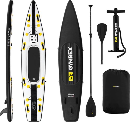 Gymrex Sup Board Opblaasbaar - Sup - 120 kg - Zwart - Geel - met peddel en accessoires