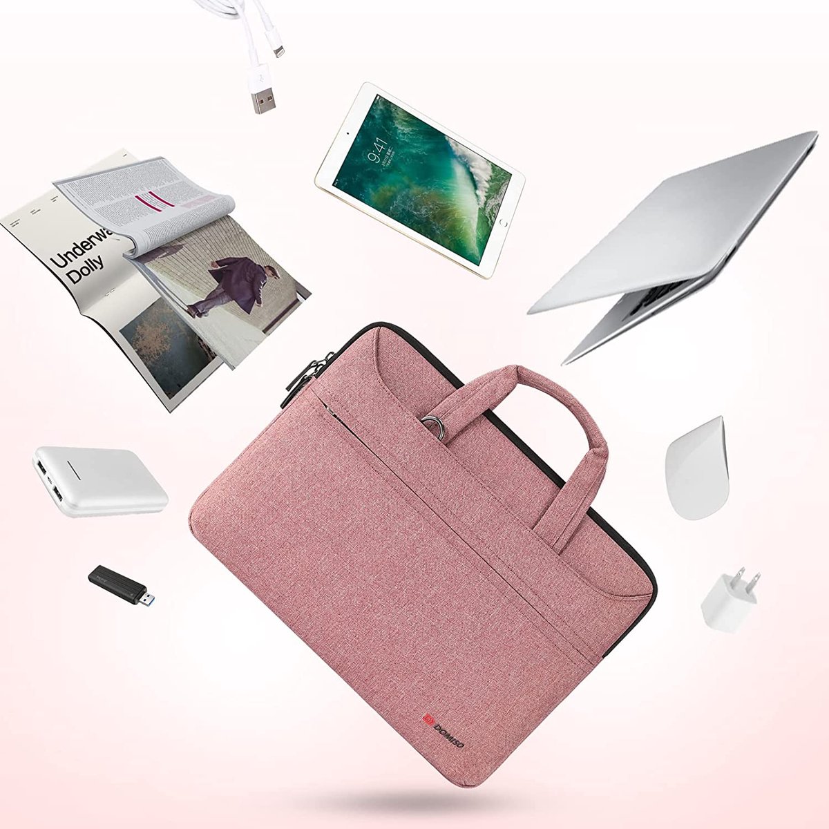 17 inch laptoptas, hoes, notebooktas, waterdichte aktetas, draagtas, schoudertas voor 17,3" Dell Inspiron/MSI GS73VR Stealth Pro/Lenovo IdeaPad/HP Envy/LG Gram/ASUS ROG, roze thumbnail 5