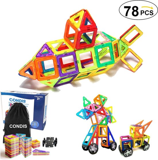 Dreamon 60-delige Mini Magnetische Tegels Set Reis Magnetische Tegels voor Kinderen met IJzeren Koffer Magnetische Blokken Bouwspeelgoed Kerstmis Verjaardag Cadeau Jongens Meisjes Leeftijd 3 4 5 6 7 8