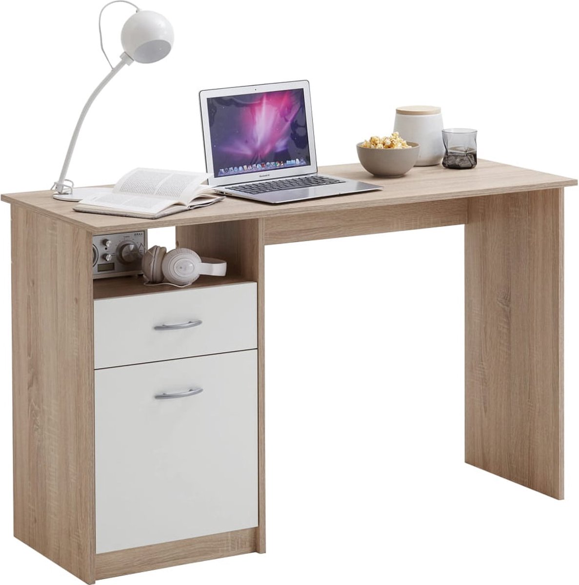 Bureau Neptunus Eiken - Wit - 123x50cm - Met opbergruimte - Hoogte 76.5 cm - Met lades