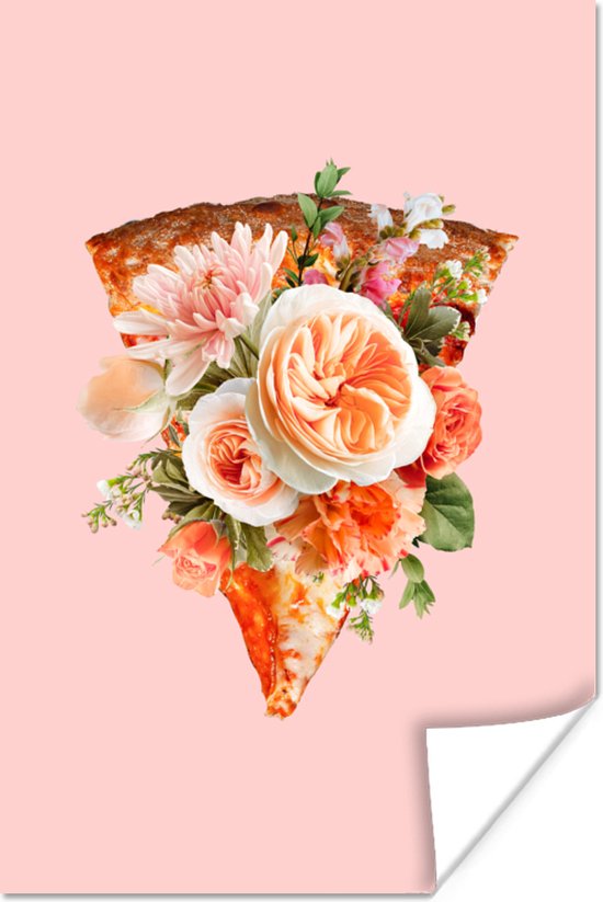 Poster Stilleven - Pizza - Bloemen - 40x60 cm