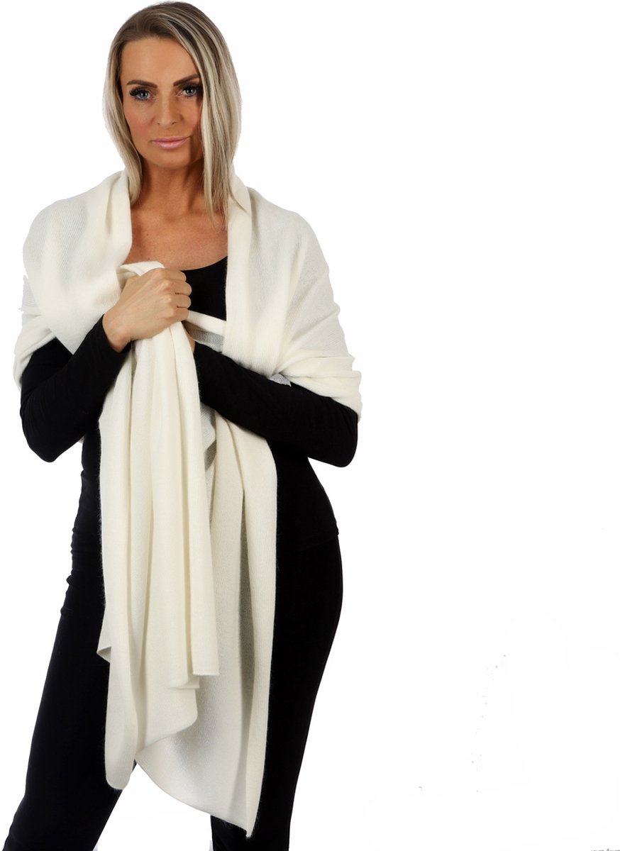 Cashmere & Merino Wol Blend Luxe Sjaal – 10 Daagse-Effen Gebroken Wit – Off White- Superzacht, Warm & Ademend – Premium Dames/Heren Sjaal-Greenwash Eco Cashmere