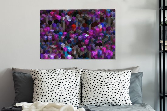 Géométrie violette de cubes 90x60 cm - Tirage photo sur toile (Décoration murale salon / chambre)
