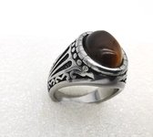 RVS ovale edelsteen ring met Tijgeroog edelsteen maat 19. Geweldig cadeau te geven of zelf dragen.