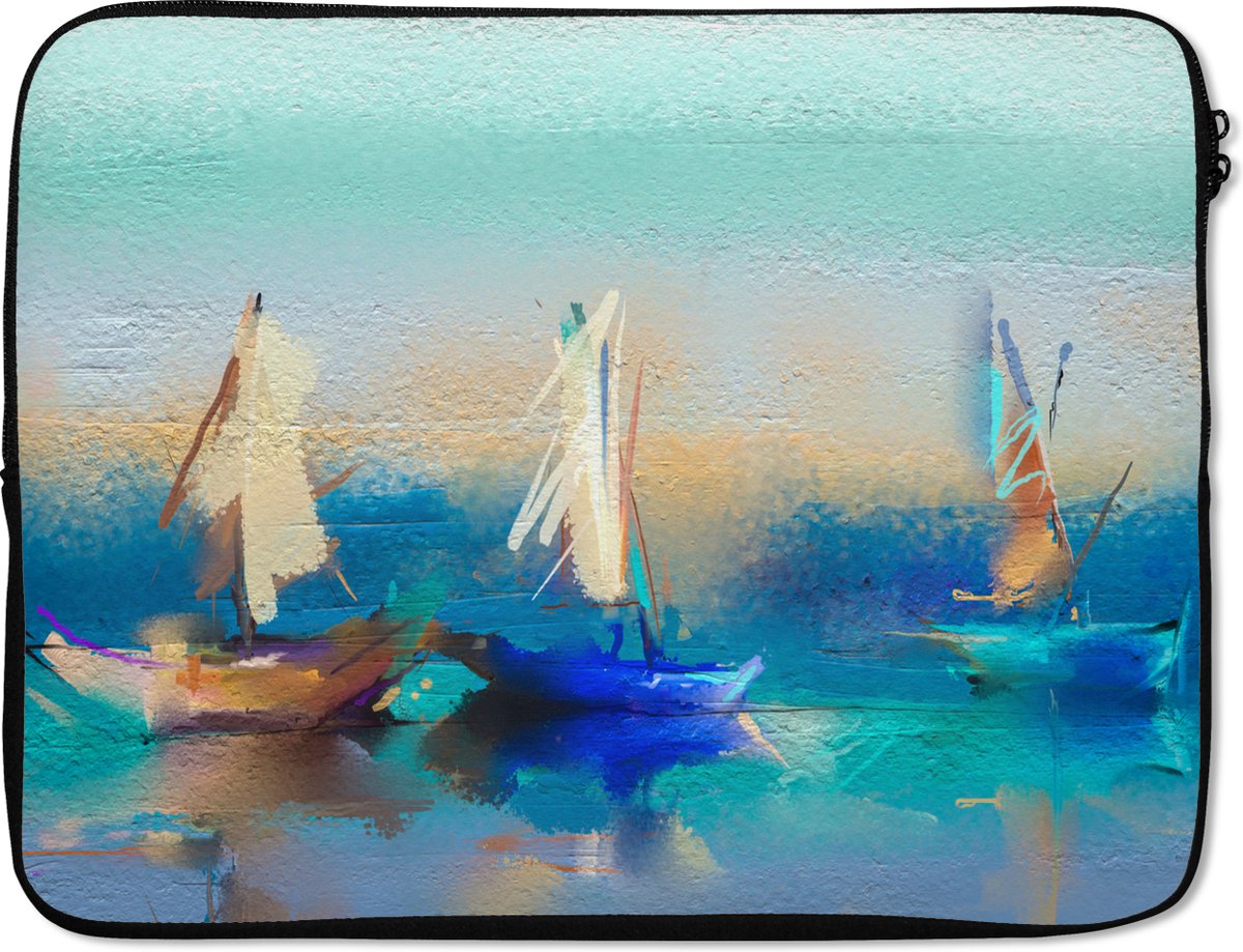 Laptophoes 17 inch - Schilderij - Olieverf - Boot - Abstract - Laptop sleeve - Binnenmaat 41x28 cm - Zwarte achterkant