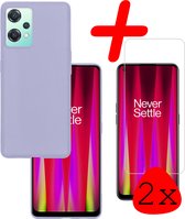 Hoes Geschikt voor OnePlus Nord CE 2 Lite Hoesje Siliconen Back Cover Case Met 2x Screenprotector - Hoesje Geschikt voor OnePlus Nord CE 2 Lite Hoes Cover Hoesje - Lila