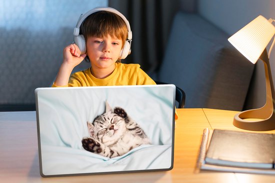 Sticker ordinateur portable - 13,3 pouces - Chaton - Sommeil - Lit