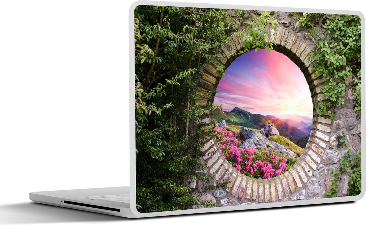 Laptop sticker - 14 inch - Landschap - Bloemen - Doorkijk - Berg - 32x5x23x5cm - Laptopstickers - Laptop skin - Cover